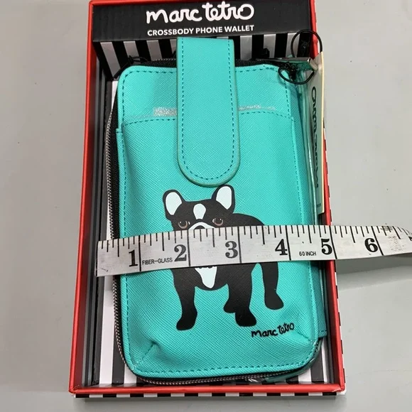 Marc Tetro Boston Terrier Turquoise Crossbody Phone Wallet. NWT in box - Picture 10 of 10
